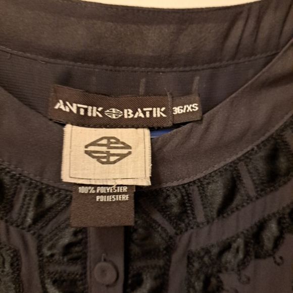Antik Batik Tunic Womens Size XS Silk Black EUC Drawstring Waistband - Picture 5 of 8